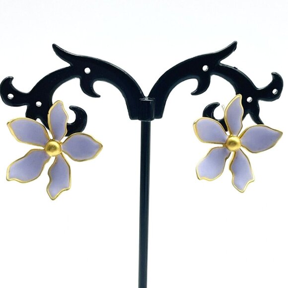 Unbranded Jewelry - Lilac Flower Earrings Pierced Gold Tone Purple Enamel Blossom Dainty Bloom